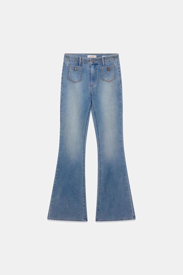 Calça jeans flare de cintura alta Belle