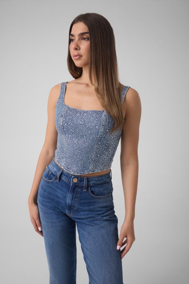 Corpete de denim com strass