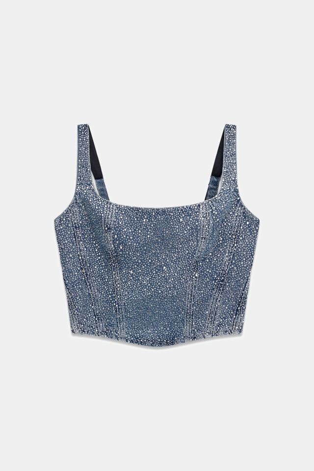 Corpete de denim com strass