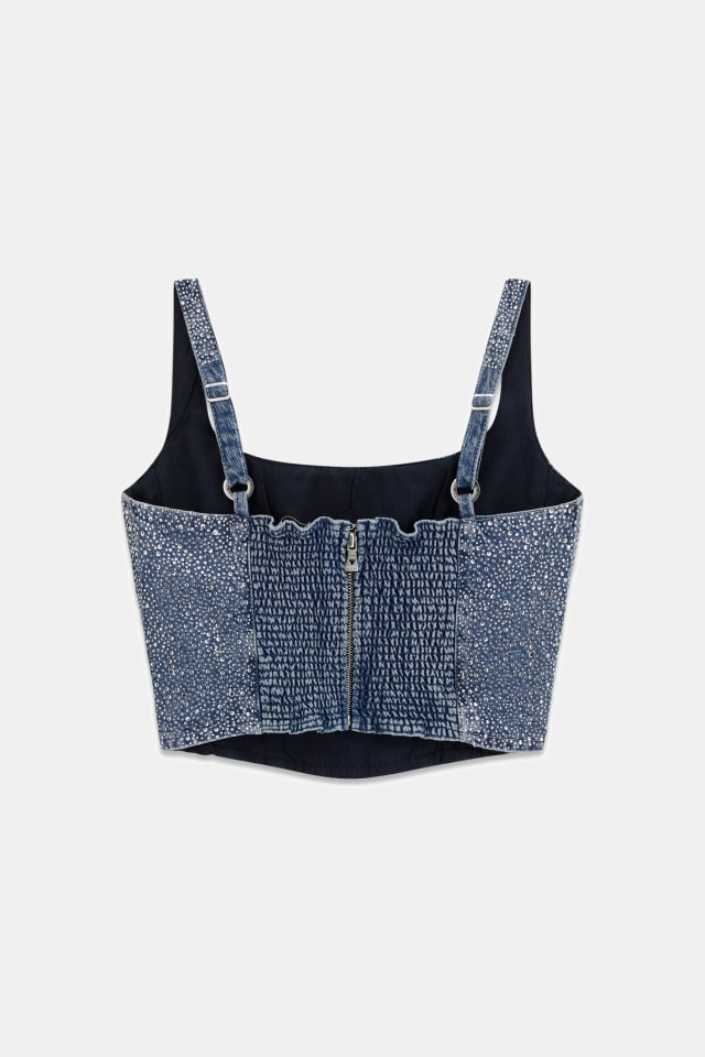 Corpete de denim com strass