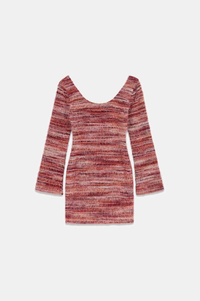 Vestido curto de malha listrada