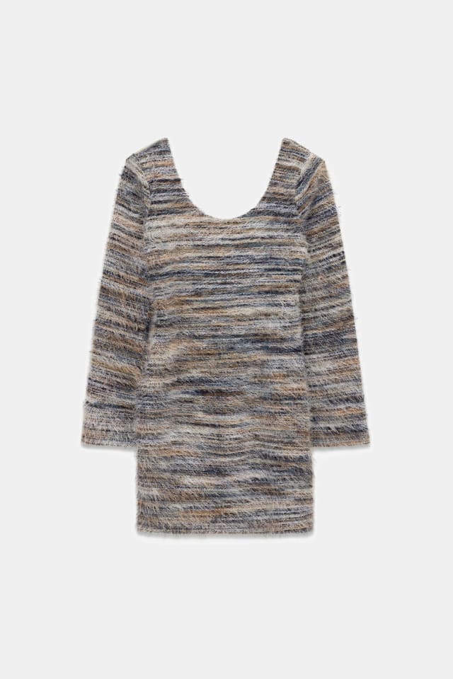 Vestido curto de malha listrada