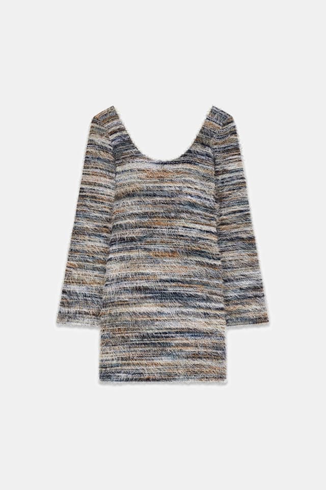 Vestido curto de malha listrada
