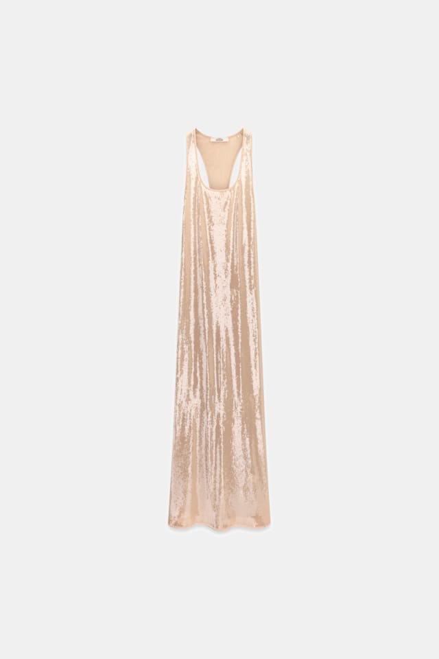 Vestido comprido de paetês Leonie