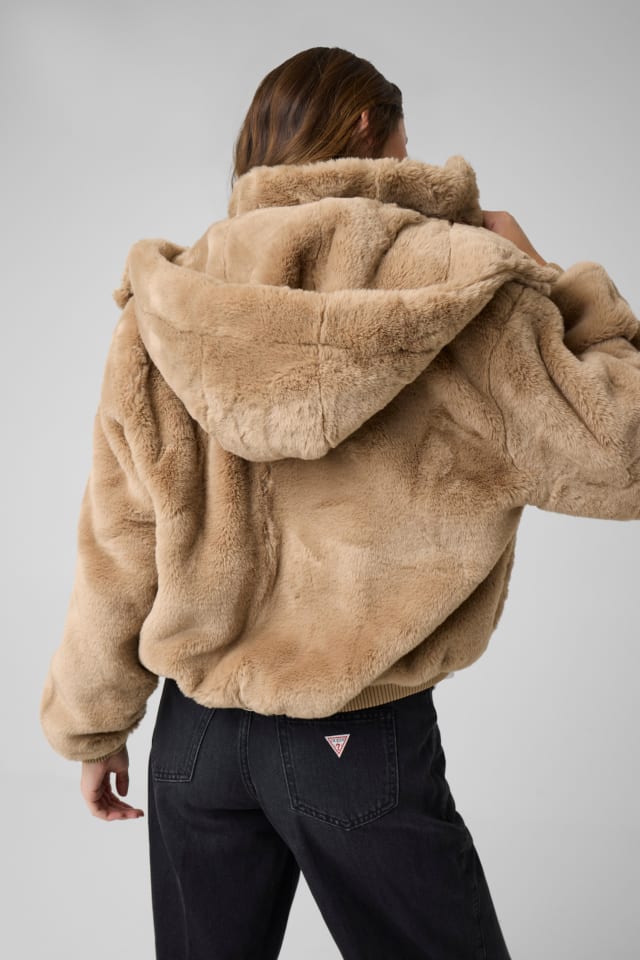 Bomberjacke mit Kapuze aus Kunstpelz