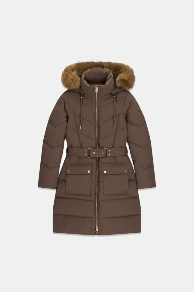 Chaqueta acolchada con cinturón largo