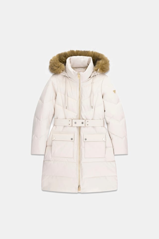 Chaqueta acolchada con cinturón largo