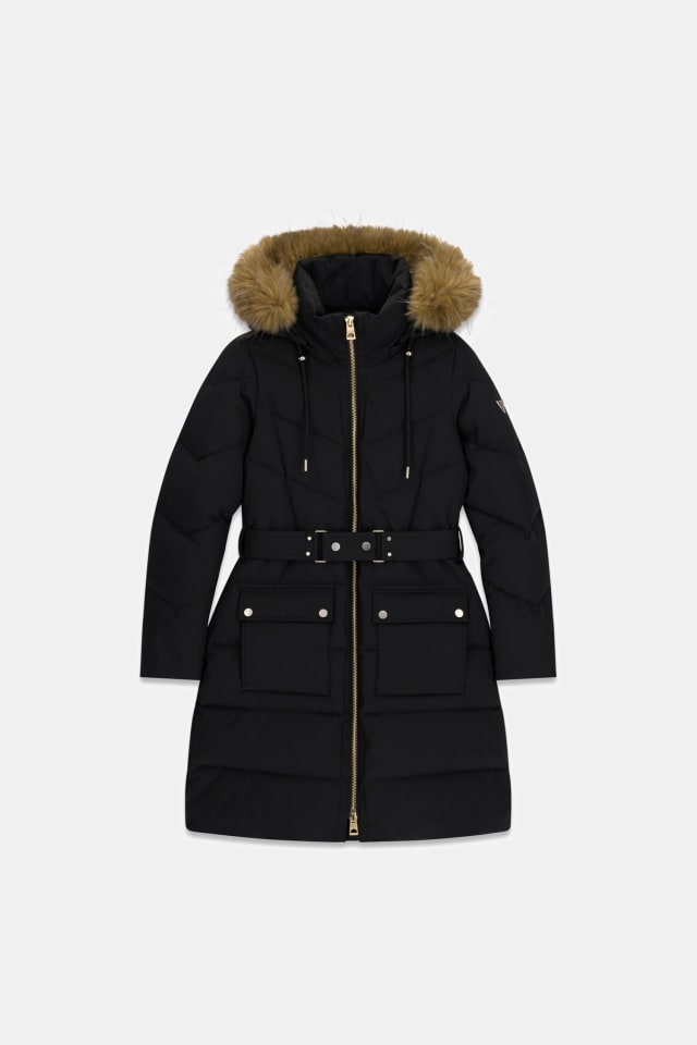 Chaqueta acolchada con cinturón largo