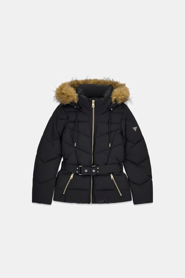 Chaqueta acolchada corta con cinturón