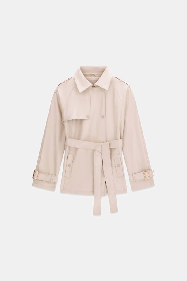 Trench coat curto de couro sintético