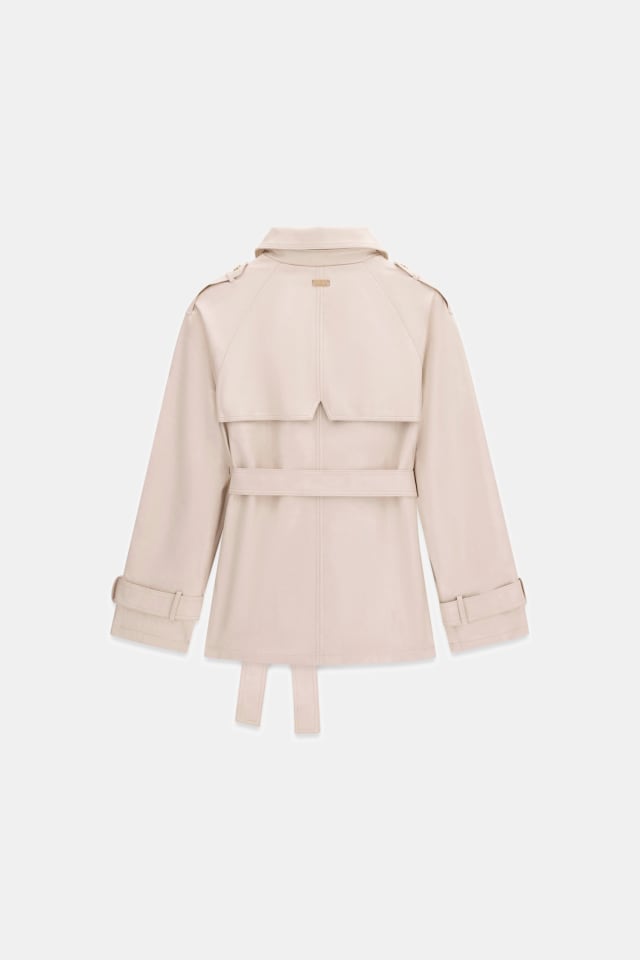 Trench coat curto de couro sintético