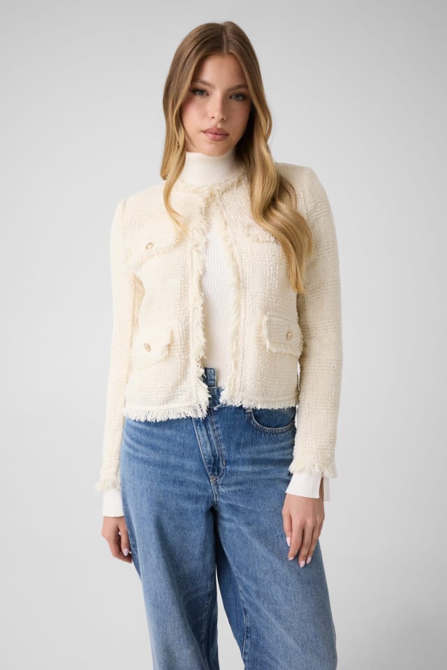 Chaqueta de tweed con flecos