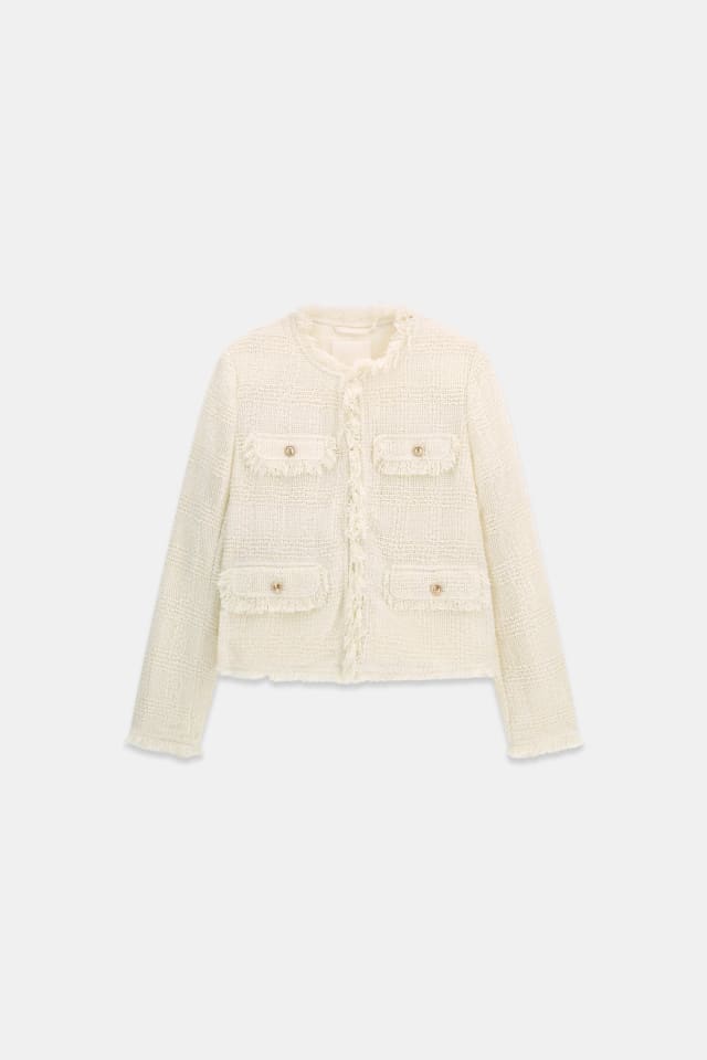 Chaqueta de tweed con flecos
