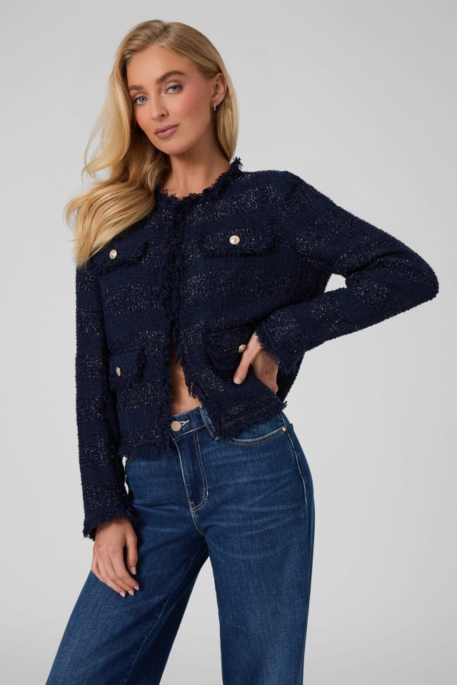 Chaqueta de tweed con flecos