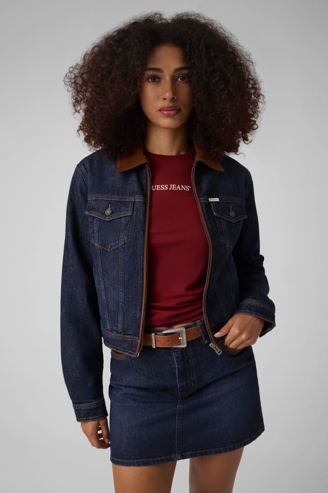 Gepolsterte Jeans-Truckerjacke mit Reißverschluss