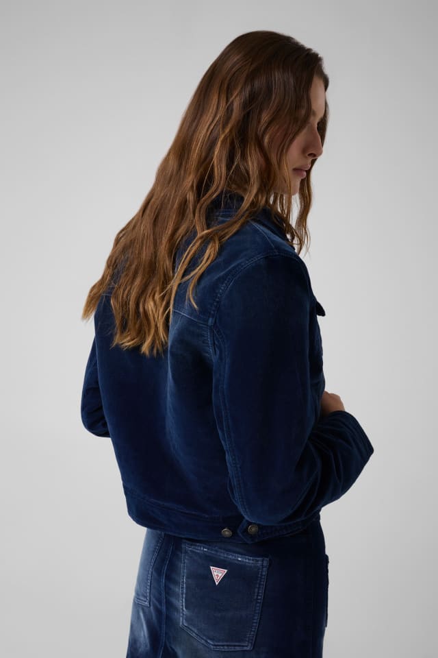 Padded zip denim trucker