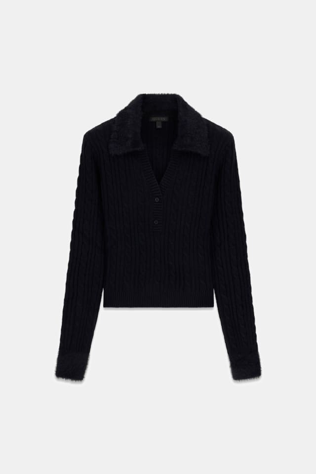 Polo con cuello de piel sintética