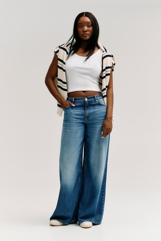 Jeans &agrave; jambes larges
