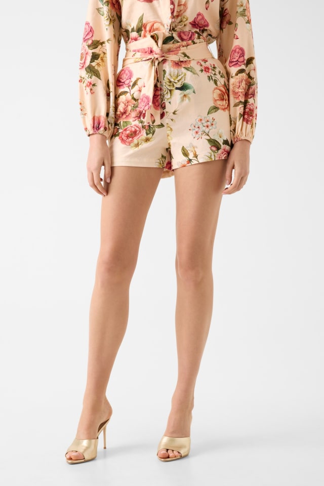 Shorts impressos em mistura de linho