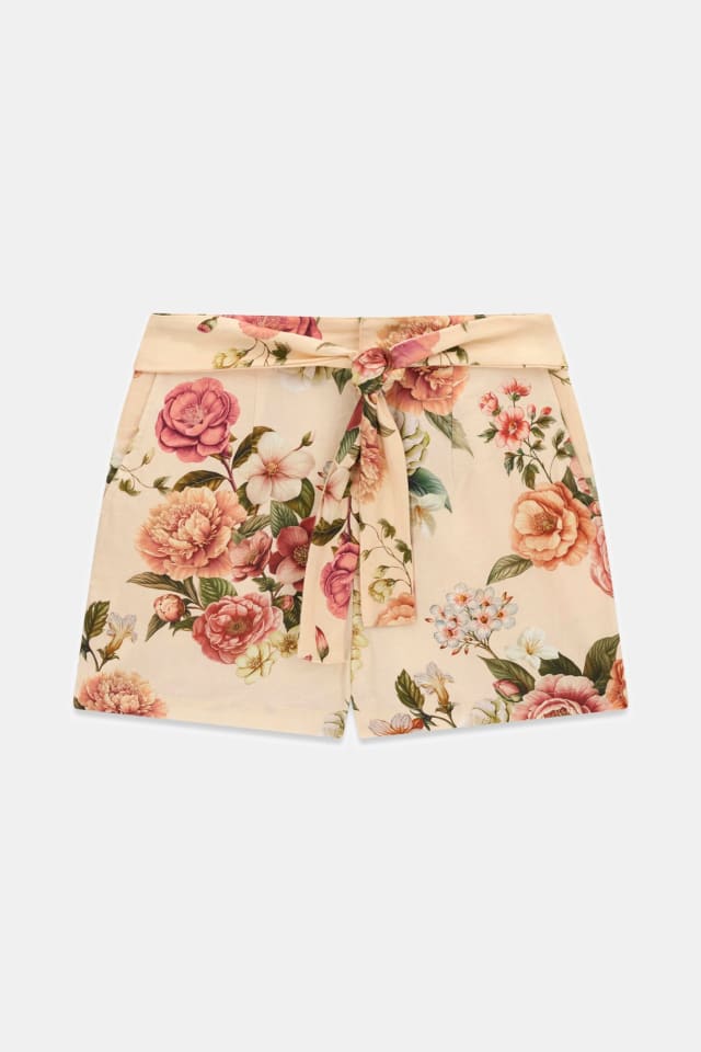 Shorts impressos em mistura de linho