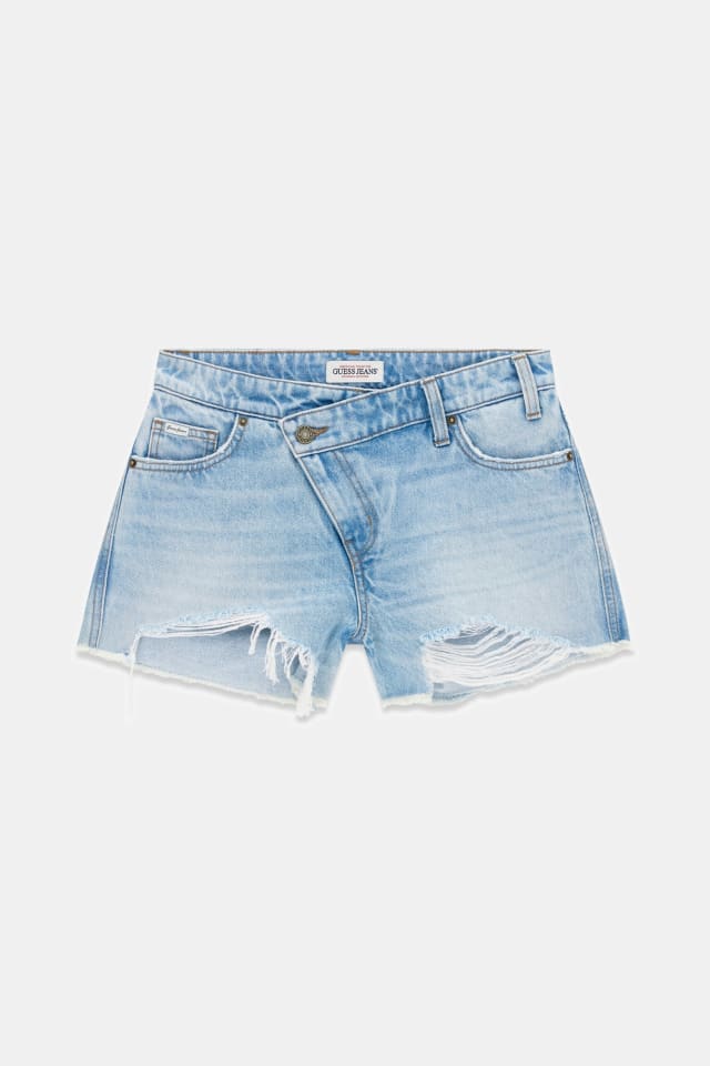 Shorts de denim com cintura cruzada