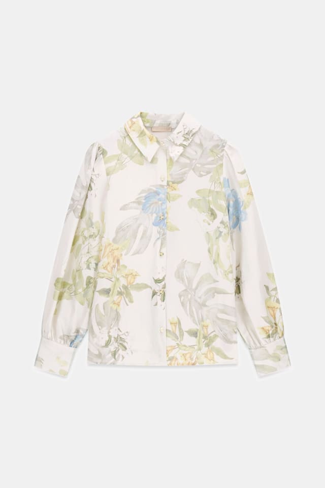Camisa de mezcla de lino estampada