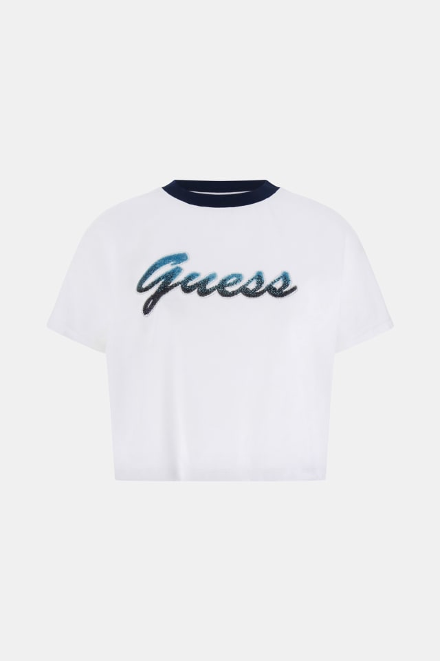 T-shirt z cekinami cropped