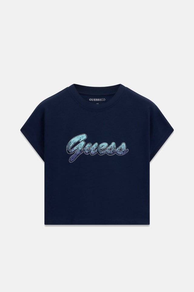 T-shirt z cekinami cropped