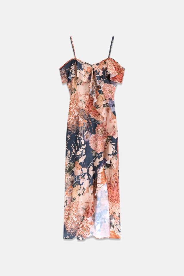 Vestito lungo floreale off-shoulder