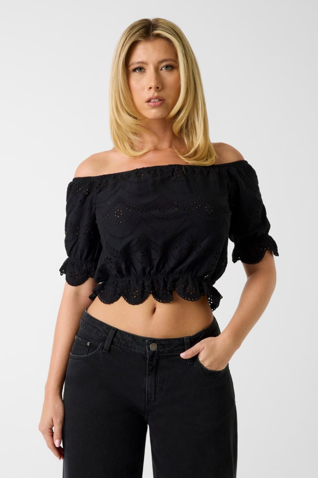 Off-shoulder eyelets top