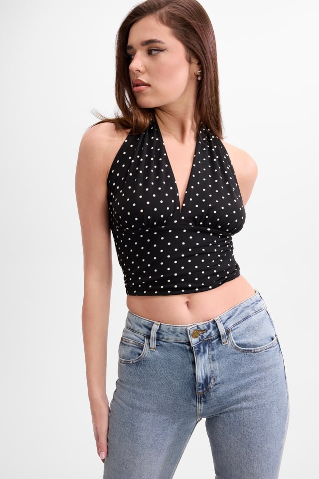 Top stampato con scollo all