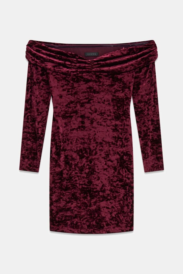 Vestido de veludo ombro a ombro