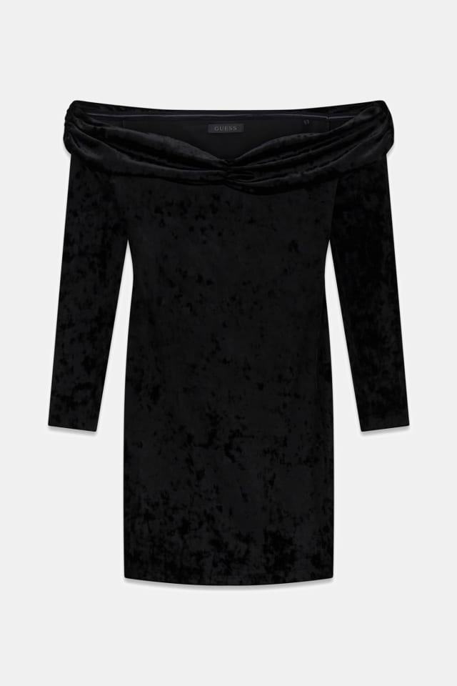 Vestido de veludo ombro a ombro