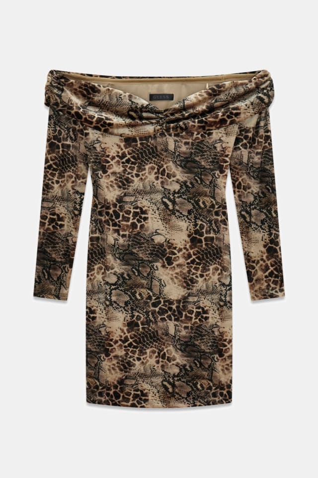Vestido estampado animal ombro a ombro
