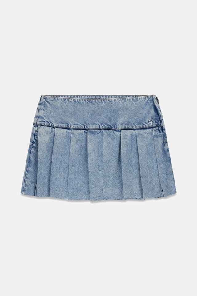 Pileli denim etek