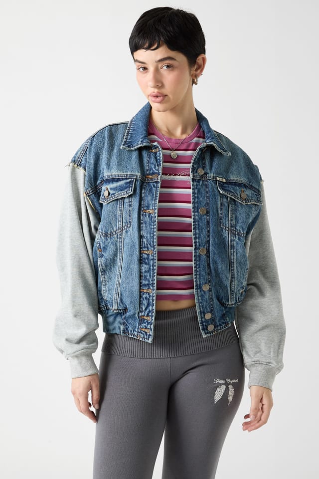 Giacca bomber in jersey e denim