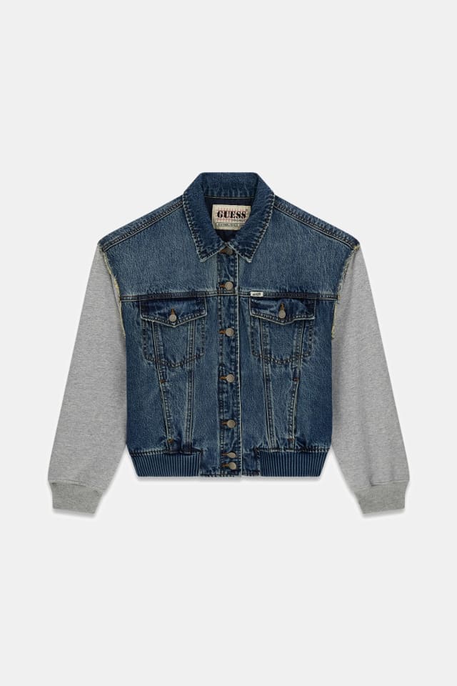 Cazadora bomber de punto y denim