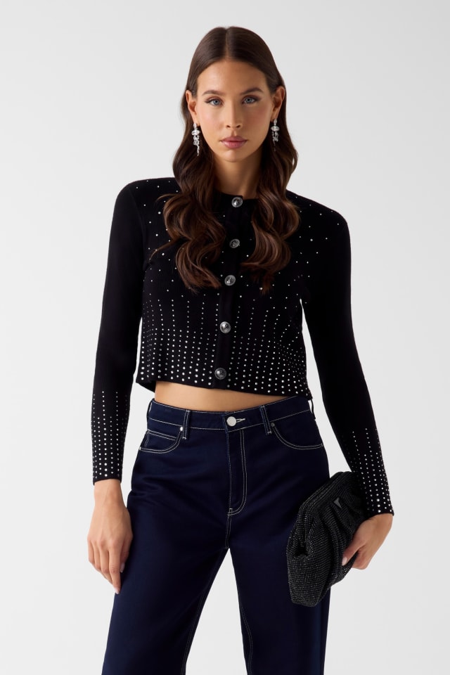 Cardig&atilde; com strass
