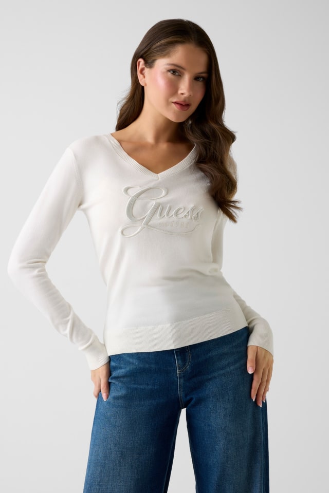 Pullover mit Glitzersteinen im Logo