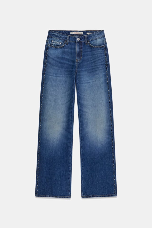 Jeans de cintura média com tachas