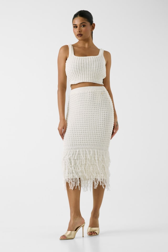 Falda midi con flecos