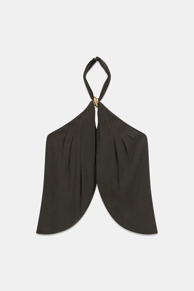 Top drapeado com decote halter