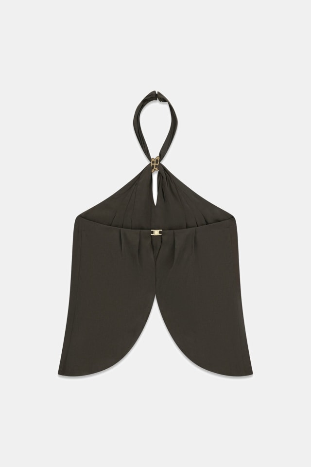Top drapeado com decote halter