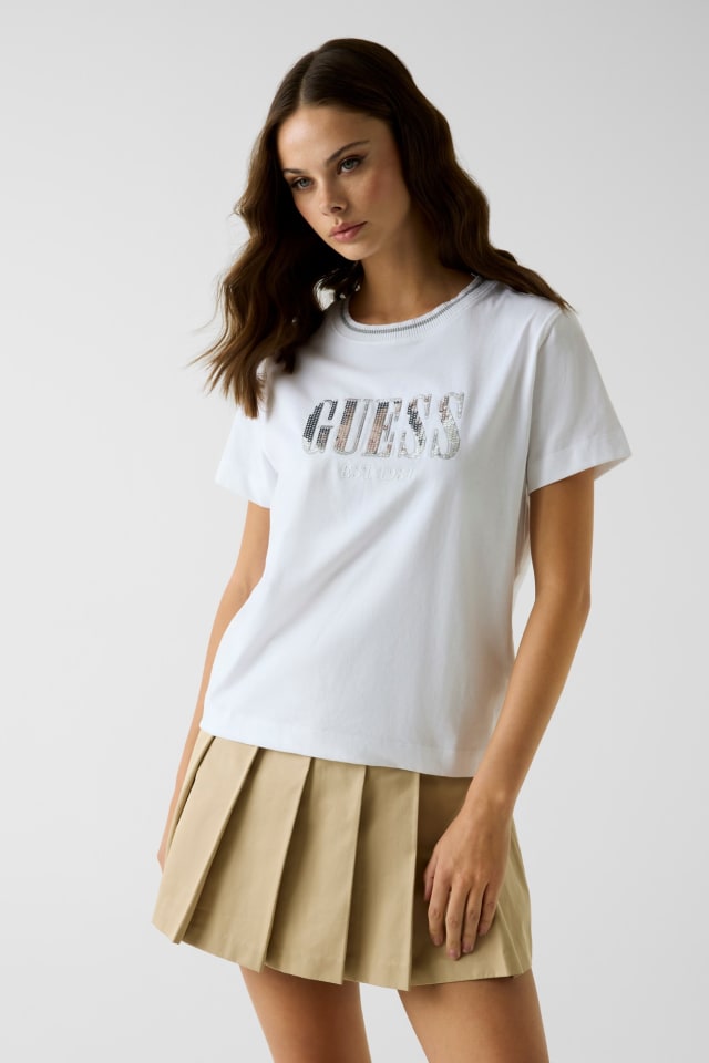 Camiseta con logo de lentejuelas