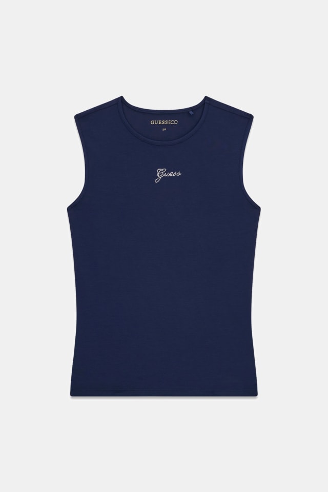 Top con logo di strass