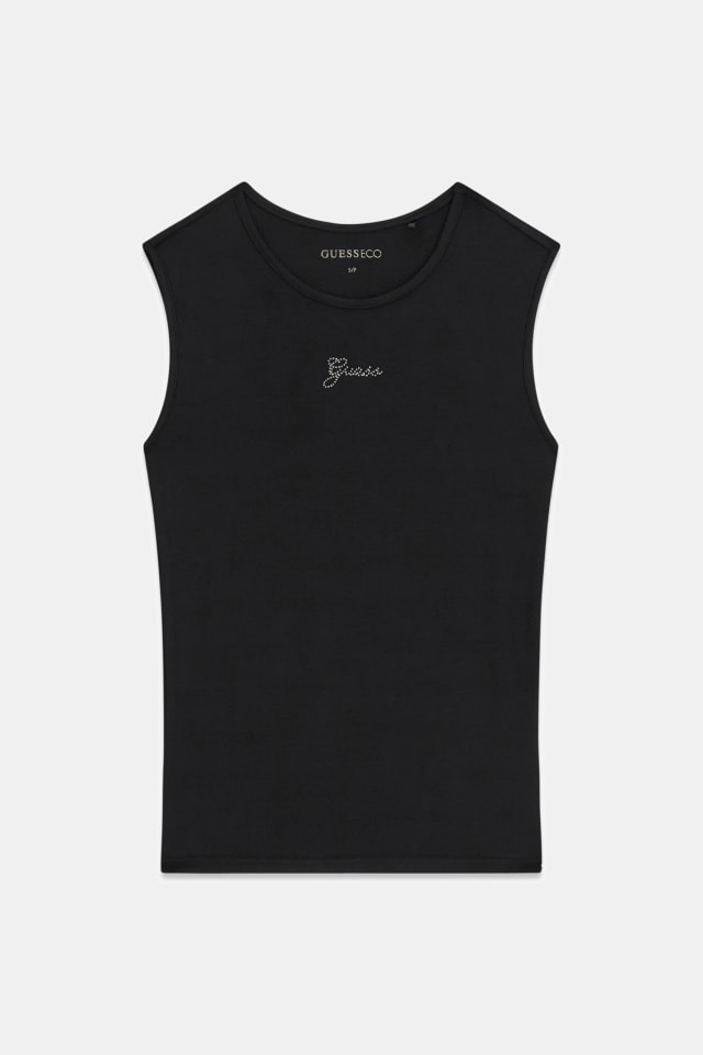 Top com logo de strass
