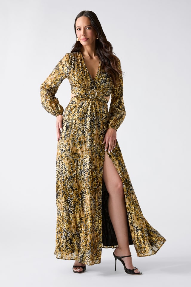 plus size gold dress 1970s Leopard Print Maxi Dress main image 1