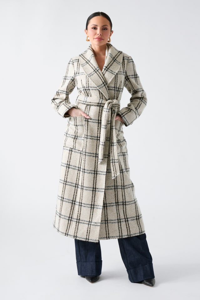 GUESS® Charlize Sequin Plaid Wrap Coat Women