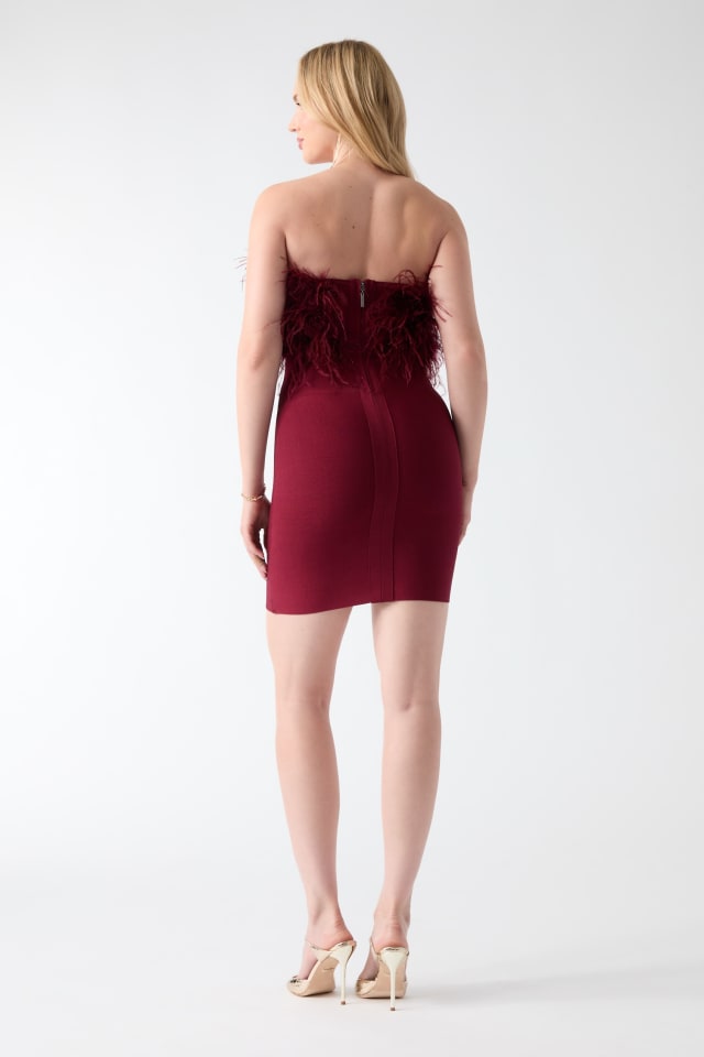 guess sequin feather dress Stand out in this flirtatious mini dress designed with an embroidered  bodice with sequin detail and a feather skirt. V-neckline and cap sleeves.  Back zipper and hook-and-eye closures. Part of our European