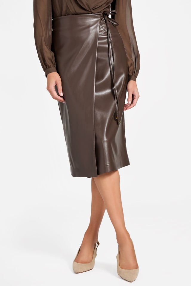 Gladys Faux-Leather Wrap Skirt
